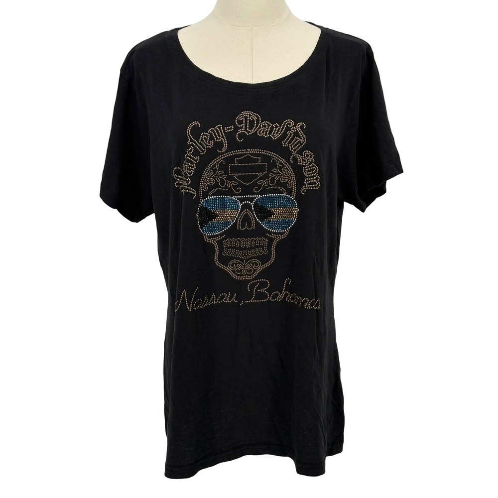 Harley-Davidson T-Shirt Black Studded Sugar Skull Nassau Bahamas 100% Cotton XL